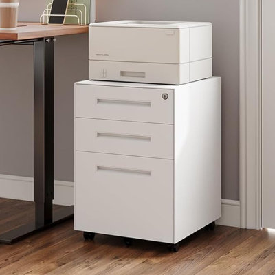 3 Drawer File Cabinet, Mobile File Cabinet with Lock on Wheels, Letter/Legal Size, Fully Assembled.