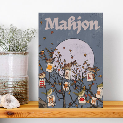 Mahjong Moon Birds Serene Tranquil Whimsical Bird Autumn Nature Wall Art Print 1 Piece Wrapped Canvas Wall Art