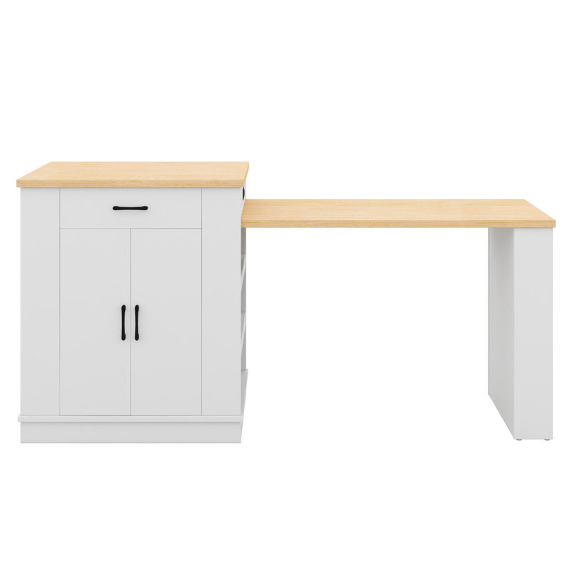 Extendable Island Console With Drawers, Double-Door Cabinet, And Open Shelving
