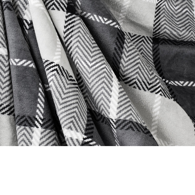 Charcoal Gray Plaid Sherpa Fleece Reversible Throw Blanket, 50" x 60"