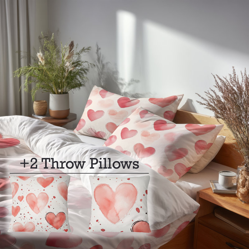 Ensemble de housse de couette et coussin décoratif pour filles 5 "Love Cozy Hearts"
