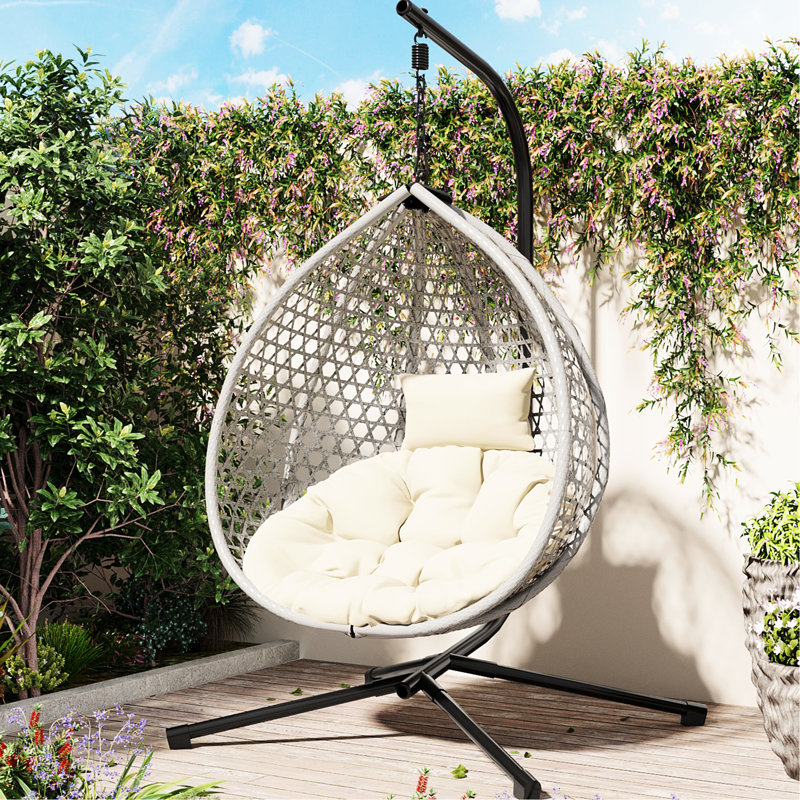 Fauteuil à œufs suspendu pour divers espaces - support en fer, PE, coussin de tête réglable, siège polyvalent, base solide, repose-pieds, confort et détente