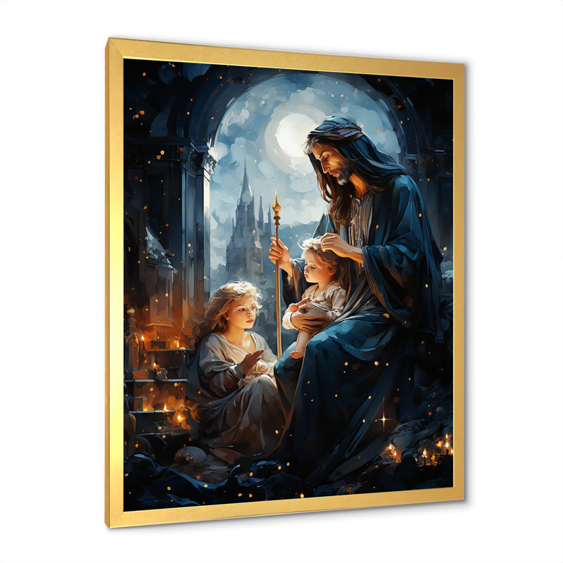 Crèche de la Nativité «I», impression sur toile, Cadre doré simple, H 32 po x l 16 po x P 1 po