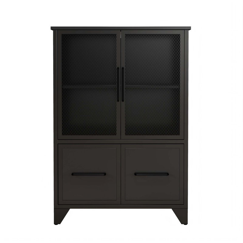 Sturdy Storage Cabinet with 4 Iron Doors and Adjustable Shelf, Black