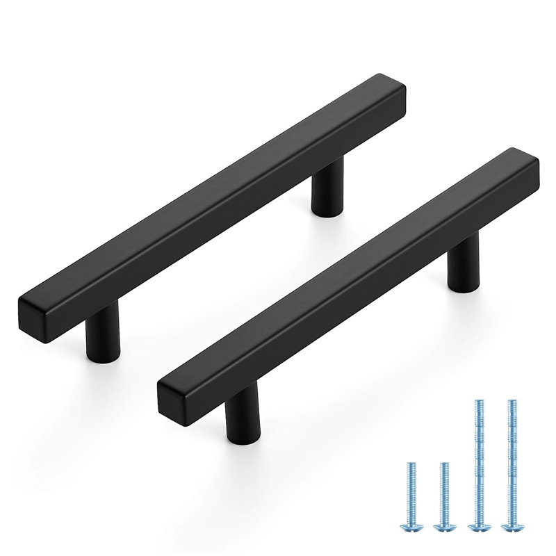 Paquet de 30 poignées carrées en acier inoxydable noir mat de 4 po pour armoire et tiroirs d'une longueur totale de 6-2 / 5 po