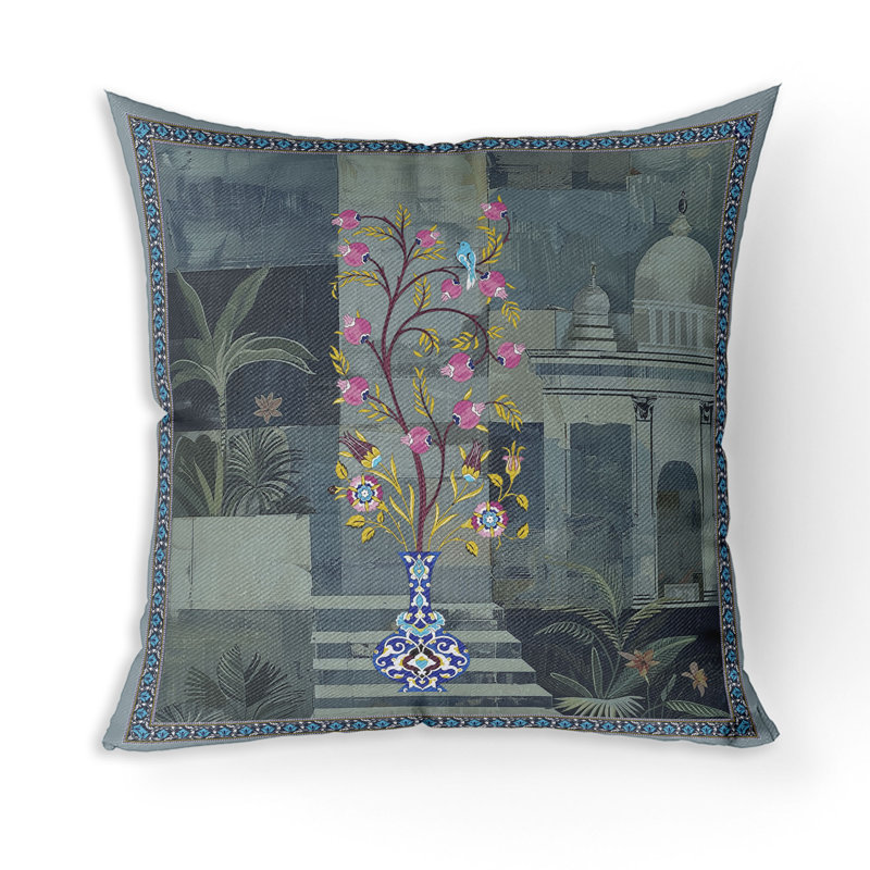 Indoor / Outdoor Square Cushion, 46cm H x 46cm W, Blue/Green