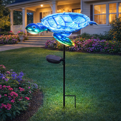 Outdoor Bird Bath Solar Birdbath Small Birdfeeder With Turtle Metal Stake For Garden Yard Outside Decor