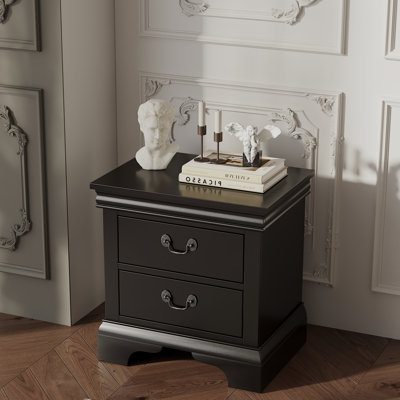 Table de chevet en bois 22 po L 22 po, 2 tiroirs de rangement, bois massif