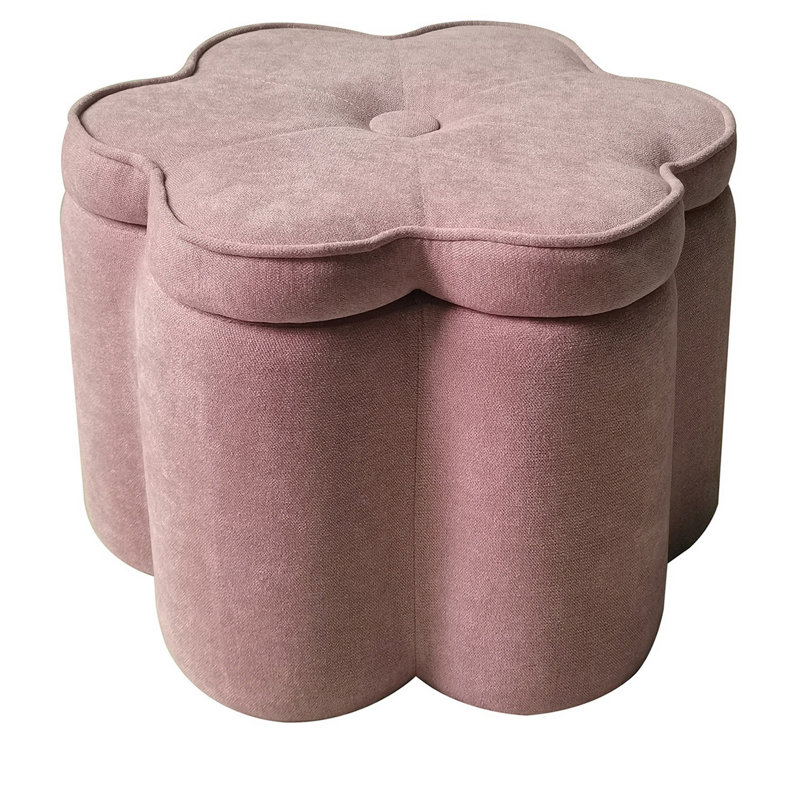 Pink Upholstered Flower Ottoman With Storage