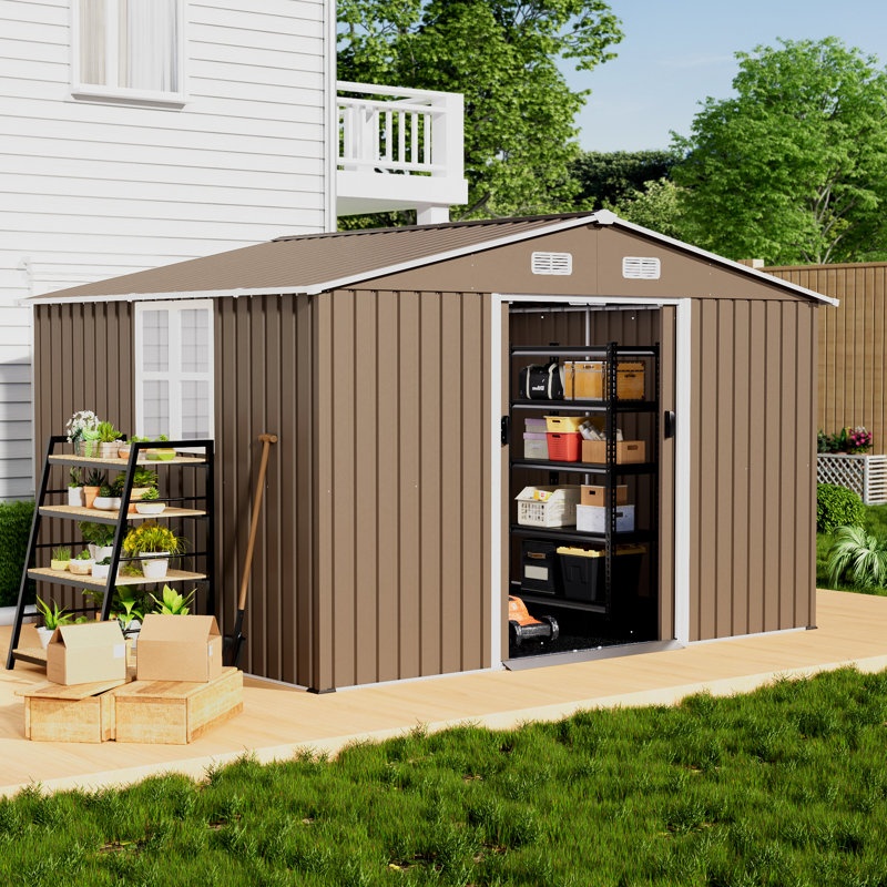 10 Ft. x 8 Ft. Galvanized Steel Outdoor Storage Shed with Reinforced Floor, Sliding Doors & Air Vents