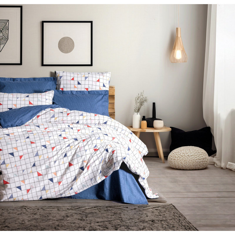 Ranforce Super King Quilt Cover Set, 100% Cotton, 102.4 x 86.6 inches | Includes 2 Pillowcases (23.6 x 23.6 inches) | Pigment Printed, Machine Washable, Button Closure | Soft Blue Color, Perfect for Stylish Bedrooms
