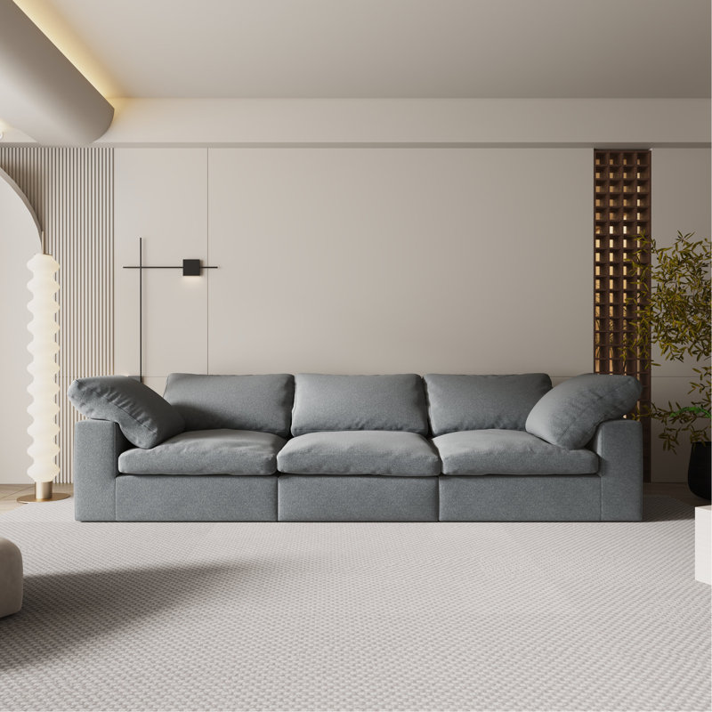 Chenille Fabric Upholstered Boneless Sofa, Oversized Comfy Cloud 3-Seater Sofa Couch, Double Plush Cushion For Living Room,Grey
