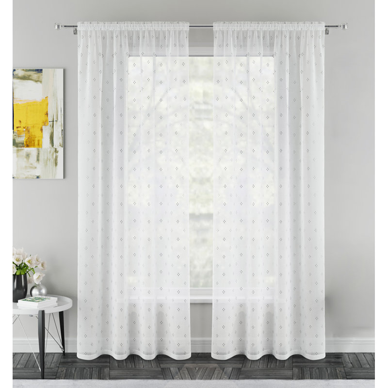 Aeryk Sheer Curtain Pair, Silver, 140cm Width x 122cm Drop