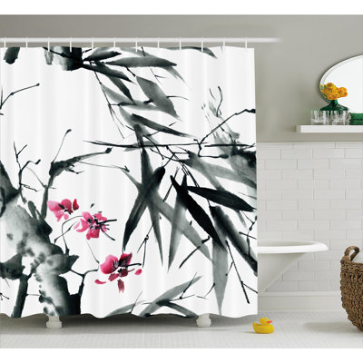 Rideau de douche Bamboo With Cherry Blossom Decor