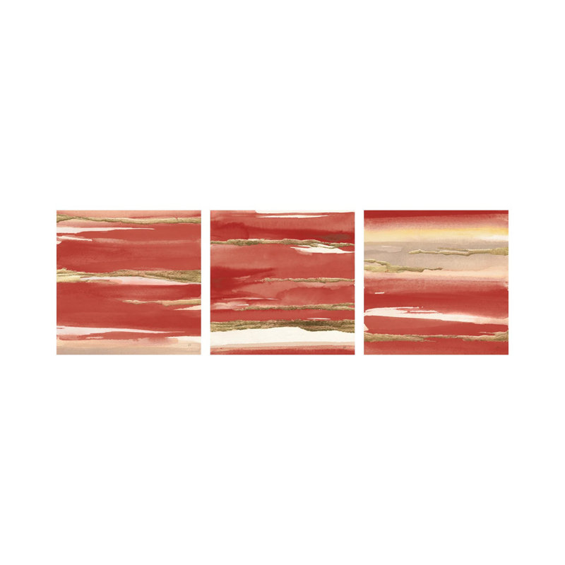 Triptyque rouge doré - ensemble d'art mural sur toile - toile tendue (ensemble de 3)