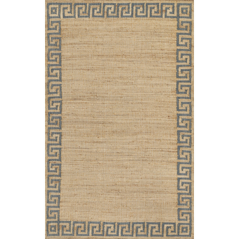 Erin Gates by Momeni Orchard Greek Key Jute and Wool Hand Woven Blue Area Rug , Rectangle 3'6" x 5'6"