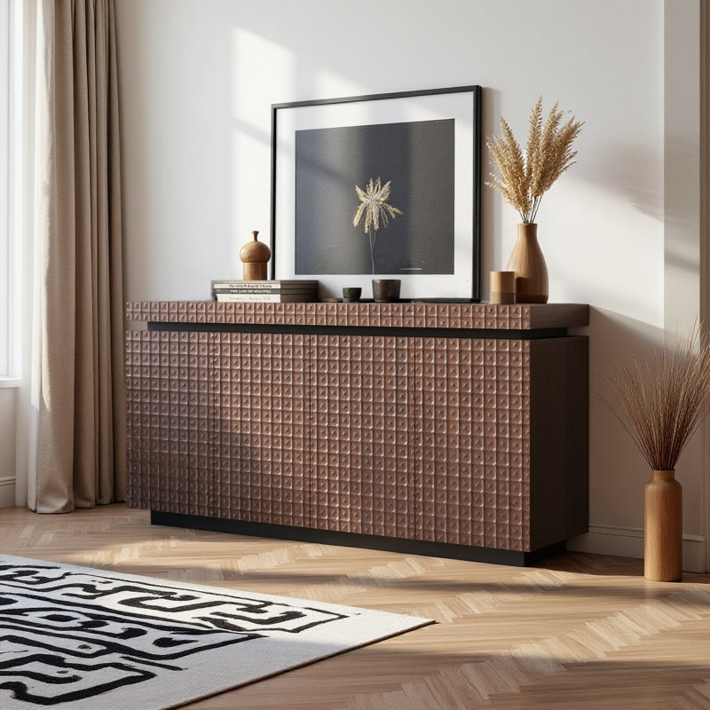 Buffet de rangement moderne 58,3 po à 4 portes et brun