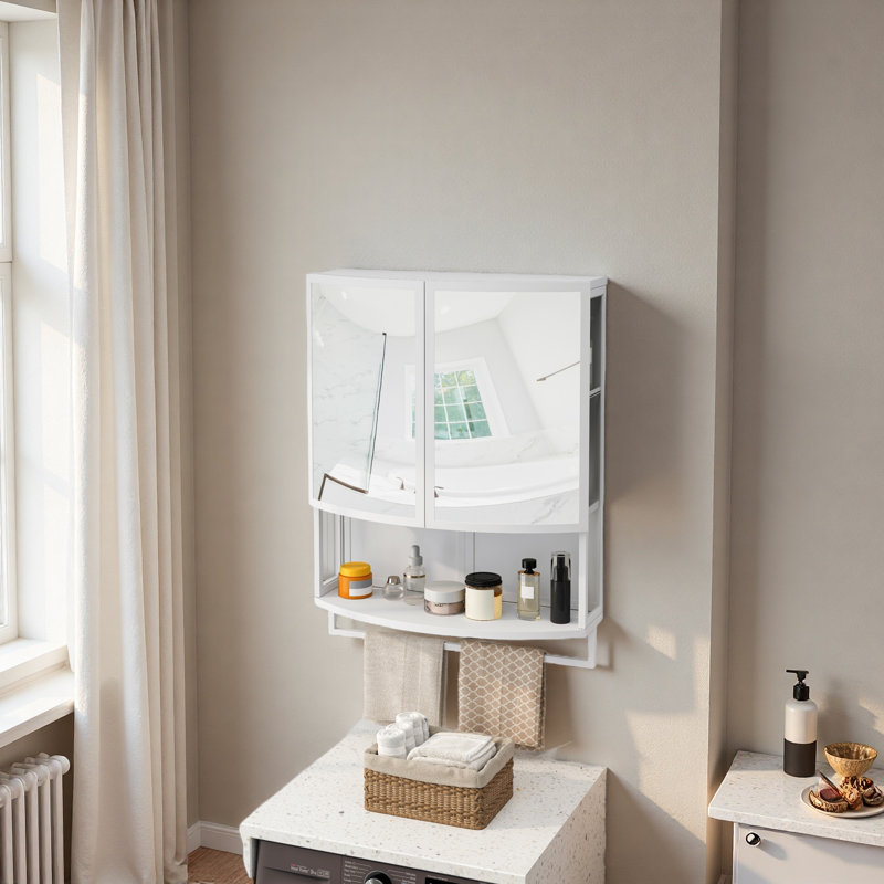 Penderie moderne en verre arqué 23,62 "à deux portes avec miroir incassable sans verre - double couche, Blanc