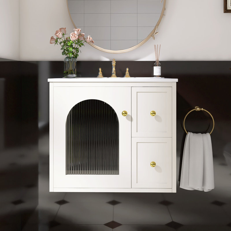 Ensemble de meuble-lavabo mural pour petit espace, Beige