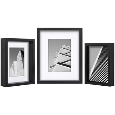 Set of 3 Picture Frame - 5x7, 6x8, 8x10 Frames with Mat & Deep, High-Quality Molding