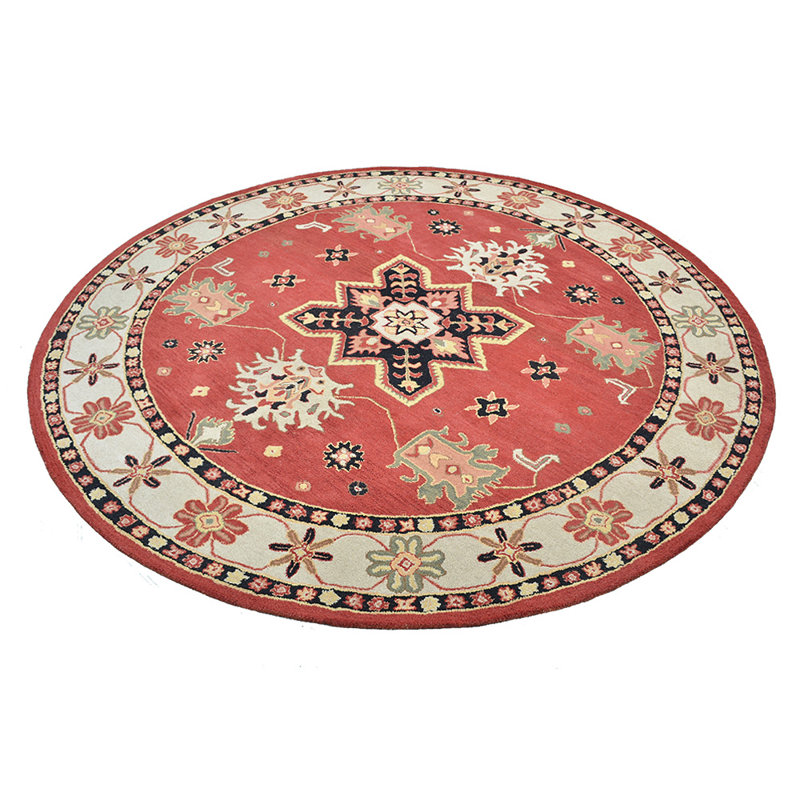 Tapis en laine touffetés à la main Classic Classic - rond, couleur crème rouge, design oriental, tapis antidérapants faits à la main épais pour salon, chambre à coucher