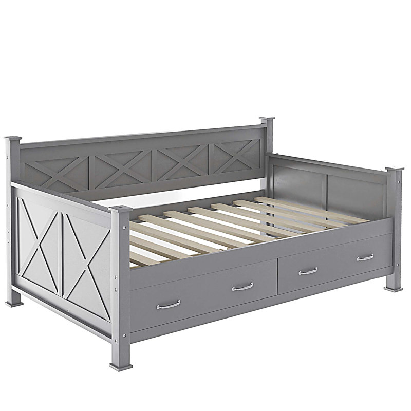 Twin Size Daybed with 2 Large Drawers, Grey