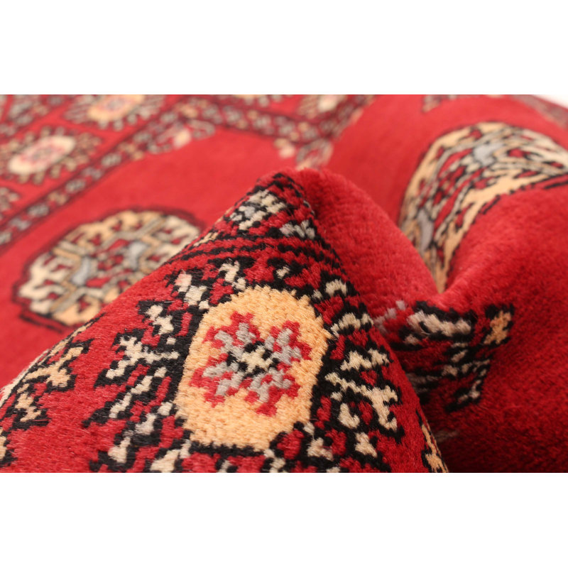 Tapis rouge en laine noué à la main de conception unique 2 pi 7 po x 3 pi 8 po