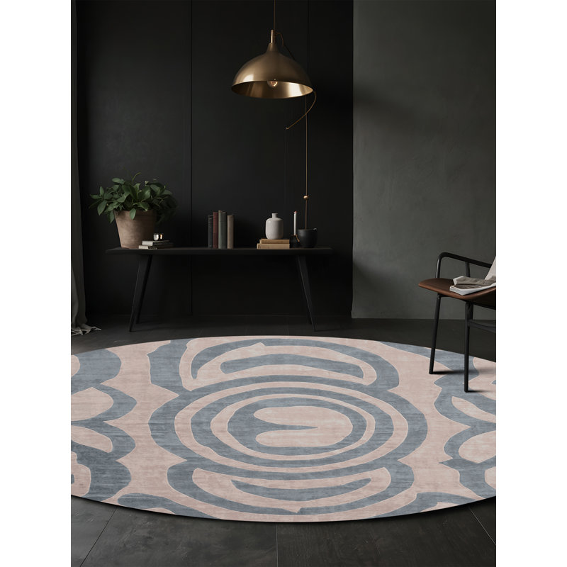Machine Washable Gray Area Rug, Round 5'