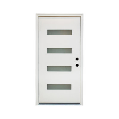 Finition blanche durable de la porte d'entrée en fibre de verre durable idéale pour les façades résidentielles avant