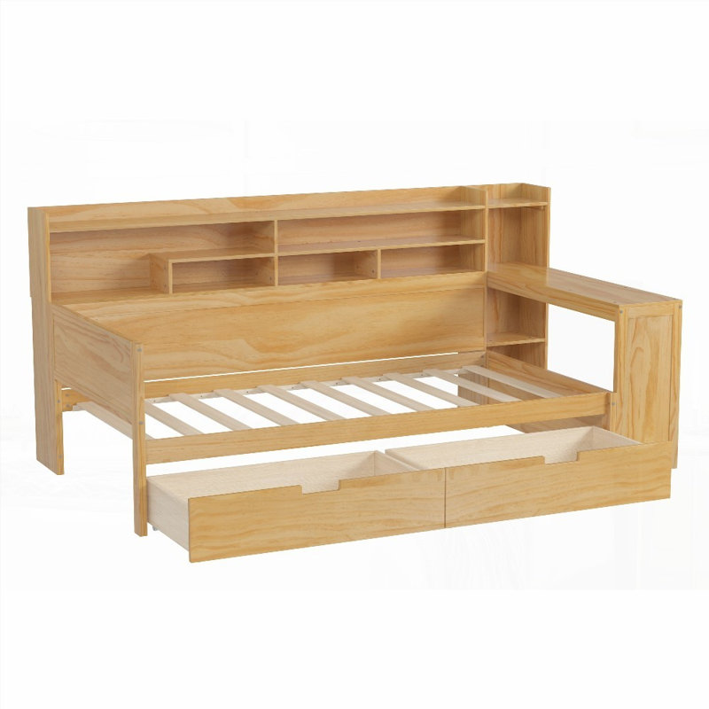 Lit de jour simple en bois avec rangement - aucun sommier nécessaire, robuste et amp; Durable, Naturel, Lit simple