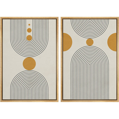 Mid-Century Modern Boho IDEA4WALL Framed Canvas Print Wall Art Set Yellow Dot Geometric Spiral Nature Wilderness Illustrations Art Rustic Decorative For Living Room, Bedroom.