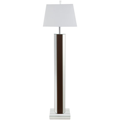 Lampe sur pied 67 pouces Vinny, détails festonnés et miroir, abat-jour blanc à DEL