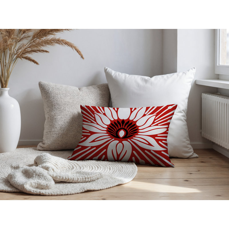 Oreiller rectangulaire réversible intérieur / extérieur Carla, Rectangle H 14 po x l 20 po, Rouge
