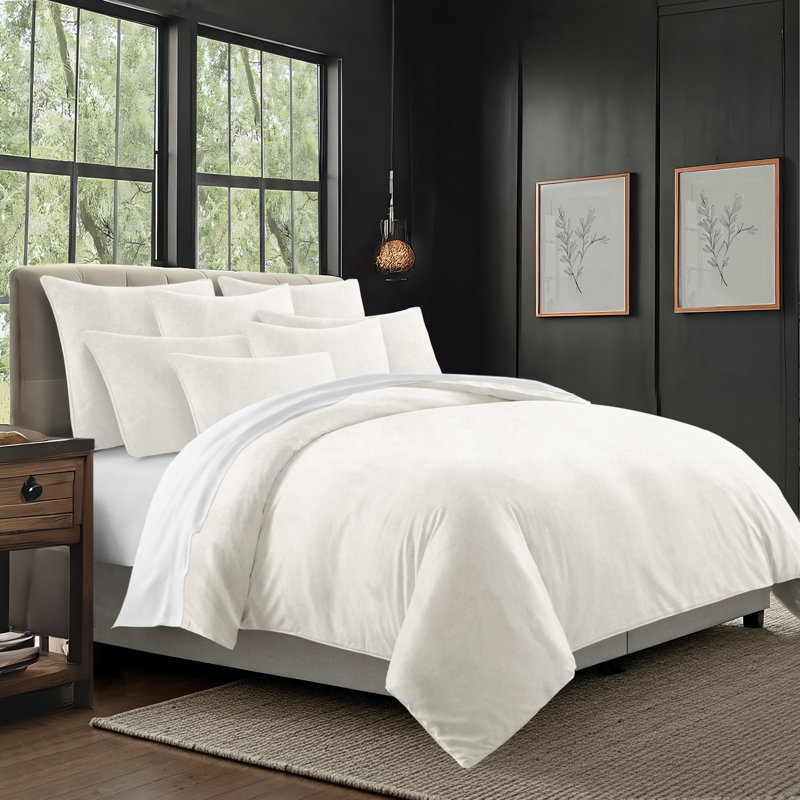 Ensemble de housse de couette en velours de couleur unie 8 pièces Cascade, Ivoire