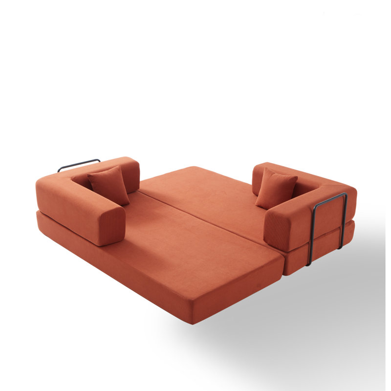 Canapé-lit convertible avec coussin cylindrique, canapé-lit pliant en velours côtelé avec cadre de forme fixe, canapé-lit de salon pour salon, salon, studio (orange)