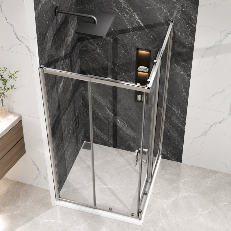 32"-36" W x 72" H Expandable Square Shower Enclosure, Sliding Corner Shower Door with SGCC Tempered Glass & Magnetic Seal