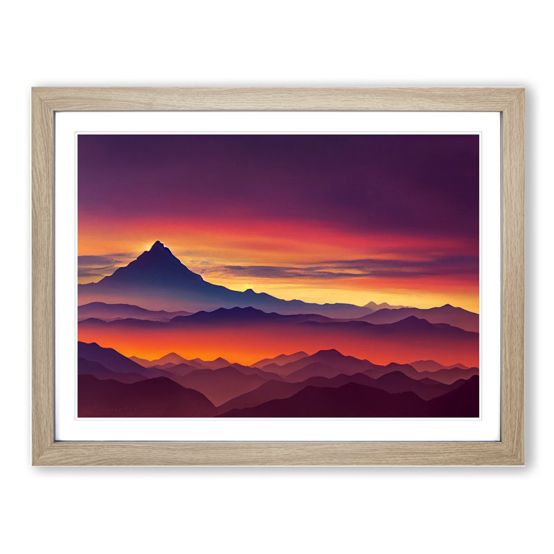 Great Mountain Sunset - Single Picture Frame Print, 46cm H x 64cm W x 2cm D, Oak Framed
