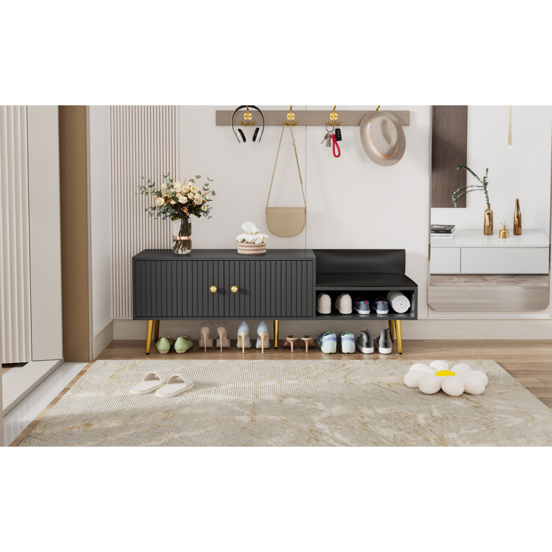 Banc de rangement pour chaussures moderne avec rangement caché et coussins rembourrés pour le chevet du salon et du vestibule