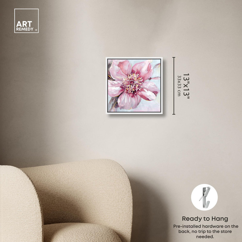 Mignonne fleur rose sur toile, couleurs claires, impressions d'art par Art Remedy, Cadre blanc, H 17 po x l 17 po