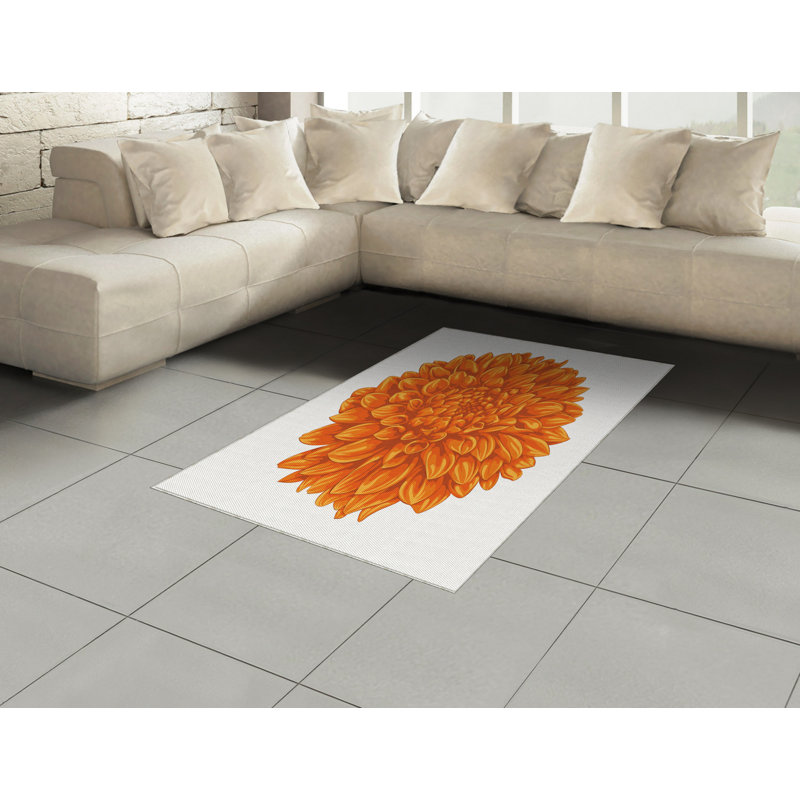 Tapis décoratif orange à haute densité de fibres longues en polyester, Rectangle— 4 pi x 5 pi 8 po