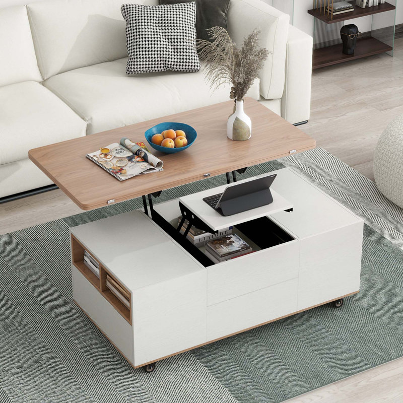 Table basse à plateau relevable moderne avec tiroirs et tablettes Modern