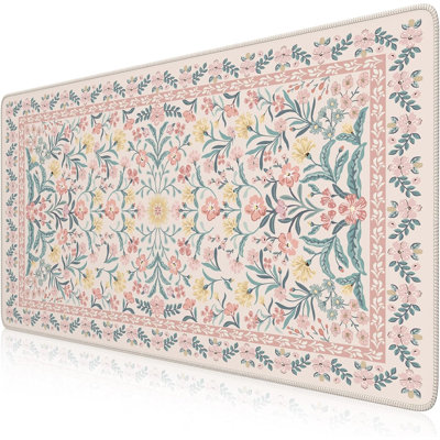 Mouse Pad for Office Desk,15.75x31.5in,Pink Floral | Desk Pad for Women Home Office Decor Supplies, Desk Accessories, Non-Slip Mousepad with Stitched Edge, Smooth Water-Resistant