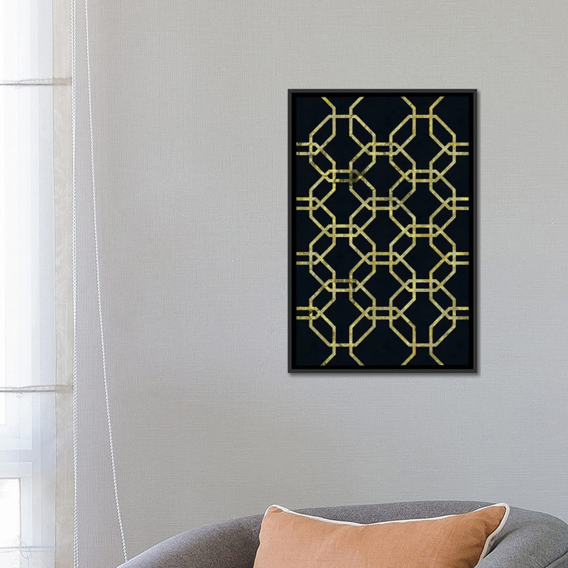 « geometric dialogue », impression sur toile, H 26 po x l 18 po x P 1,5 po, Toile avec cadre noir, Pas de tapis