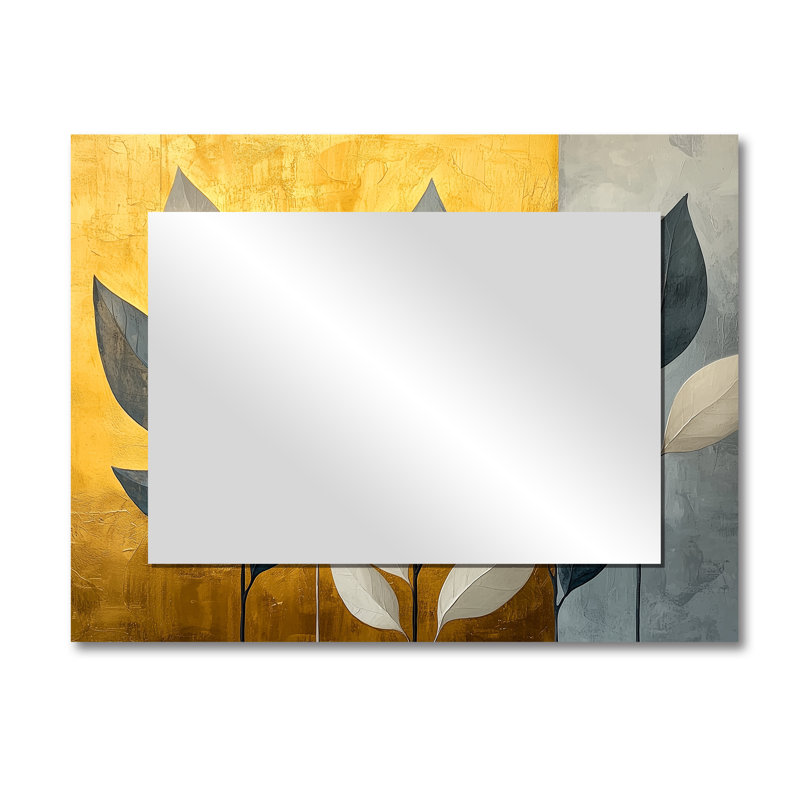 Simplicité des herbes dorées et de la forme pure - art mural miroir aux herbes florales - imprimé sur métal, 30 po x 40 po