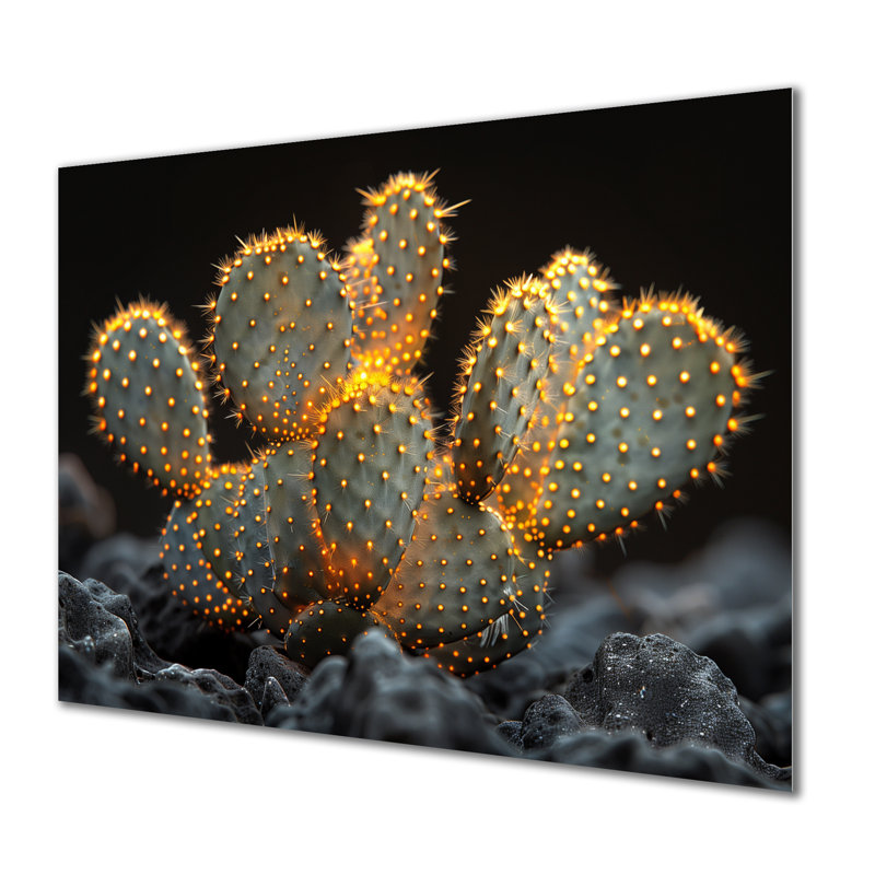 Cactus jaune, jaune, noir, coucher de soleil, H 16 po x l 32 po x P 1 po, Métal métal