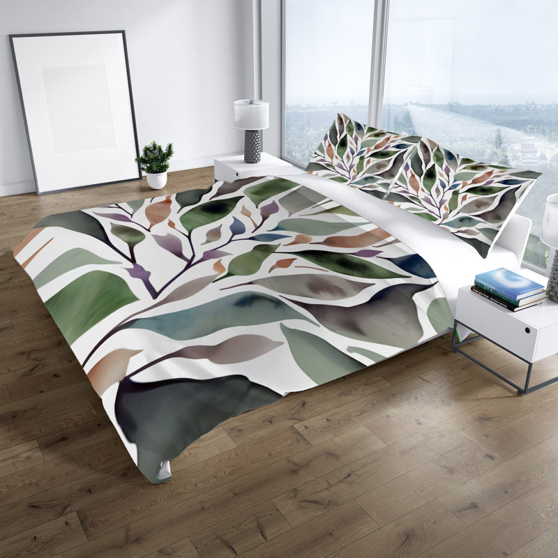 Ensemble de housse de couette, Housse de couette pour très grand lit et 2 très, Vert / mauve / orange / gris floral 2