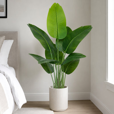 4FT Artificial Bird of Paradise Tree in Black Cement Pot – Large Faux Tropical Plant for Indoor Floor Decor(No Pot)