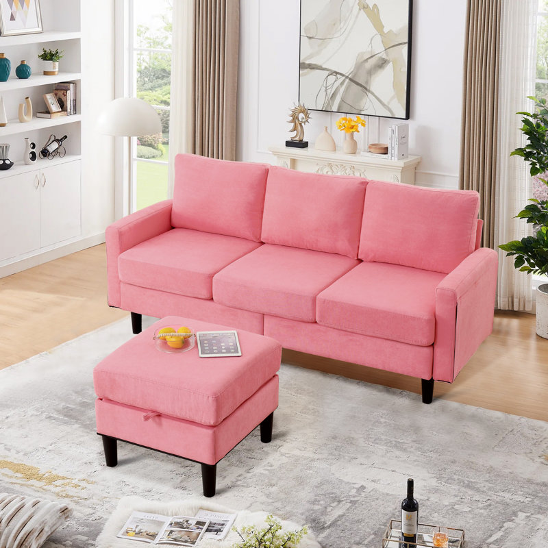 Canapé-lit rembourré 74,8 po Elvedin, Rose 100 % polyester
