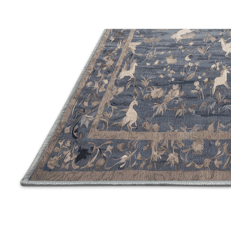 Machine Washable Blue Area Rug, Square 6'