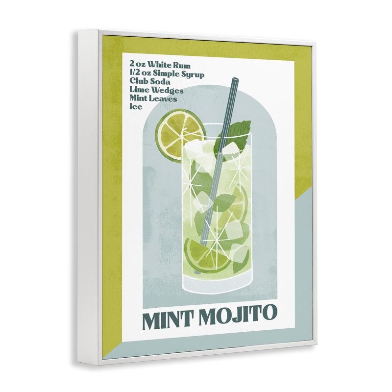 «Retro Mint Mojito Recipe Giclee Art» par Deane Beesley, H 30 po x l 24 po, Giclée encadrée blanc bord de mer
